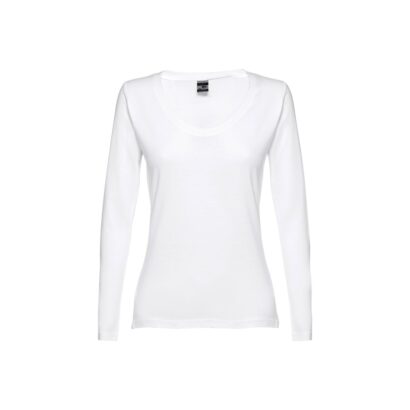 THC BUCHAREST WOMEN WH II. Long-sleeved scoop neck fitted T-shirt for women. 100% carded cotton. White