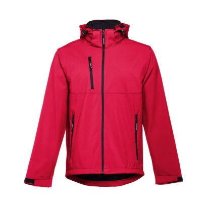 THC ZAGREB II. Men's softshell jacket with detachable hood and rounded back hem