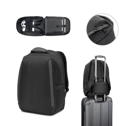 YANGON BPACK. Anti-theft backpack, in twill with water-repellent coating and high-density 600D recycled polyester, for 17'3" laptop