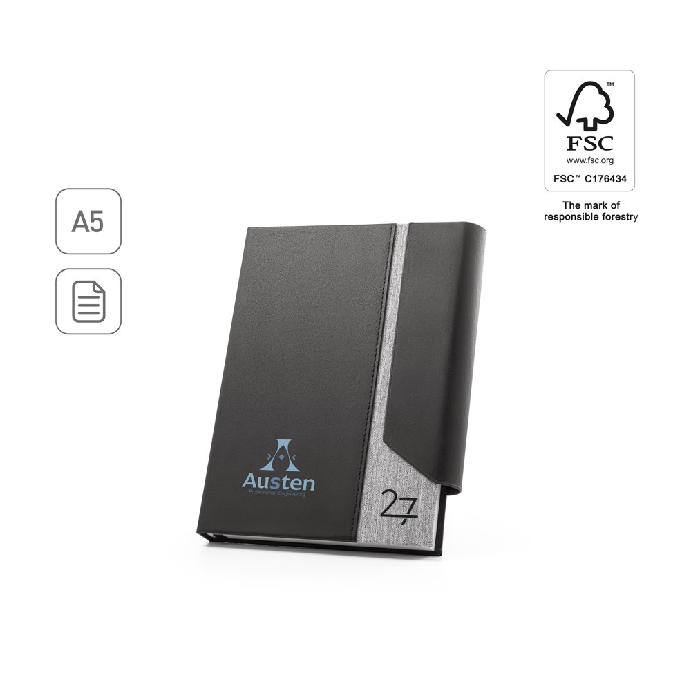AUSTEN A5. A5 diary in PU (58% recycled) and polyester reciclado (100% rPET) 300D