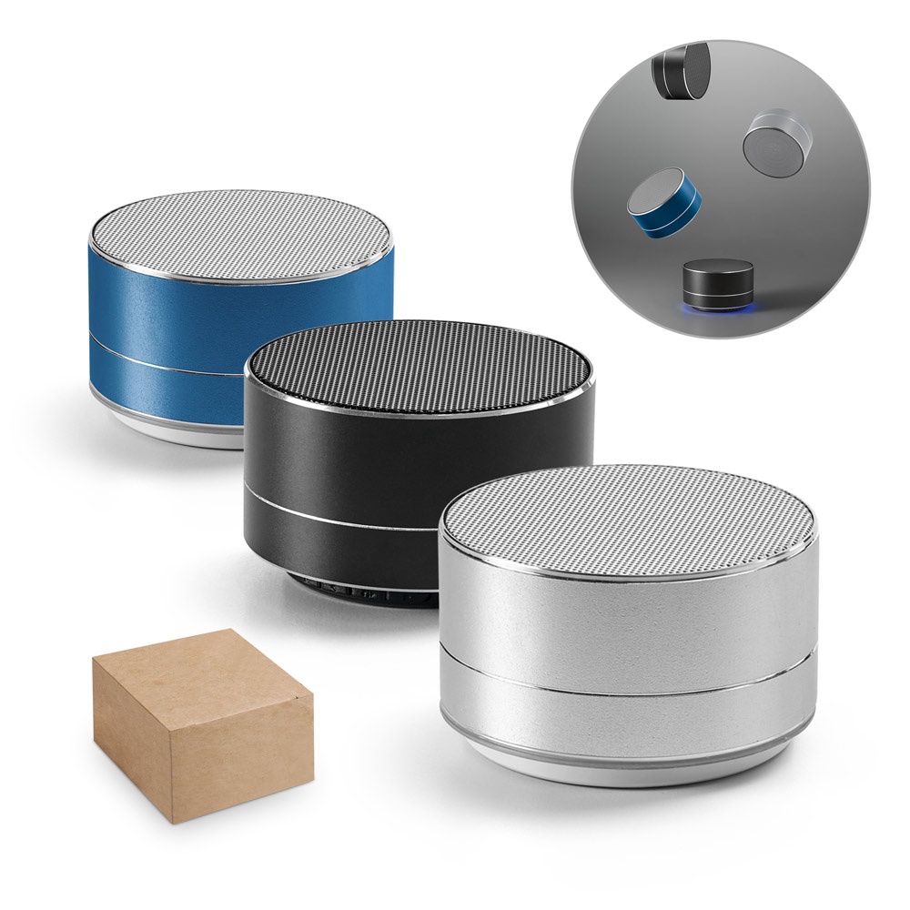 FLOREY. Portable 3W speaker with 4h battery life in recycled aluminium (100% rAL) and recycled ABS (100% rABS)